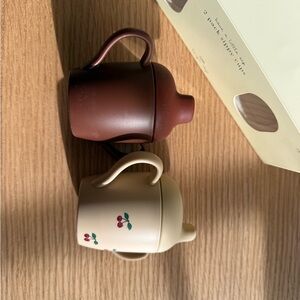 Cherry Design Sippy Cups - Brown and Cream